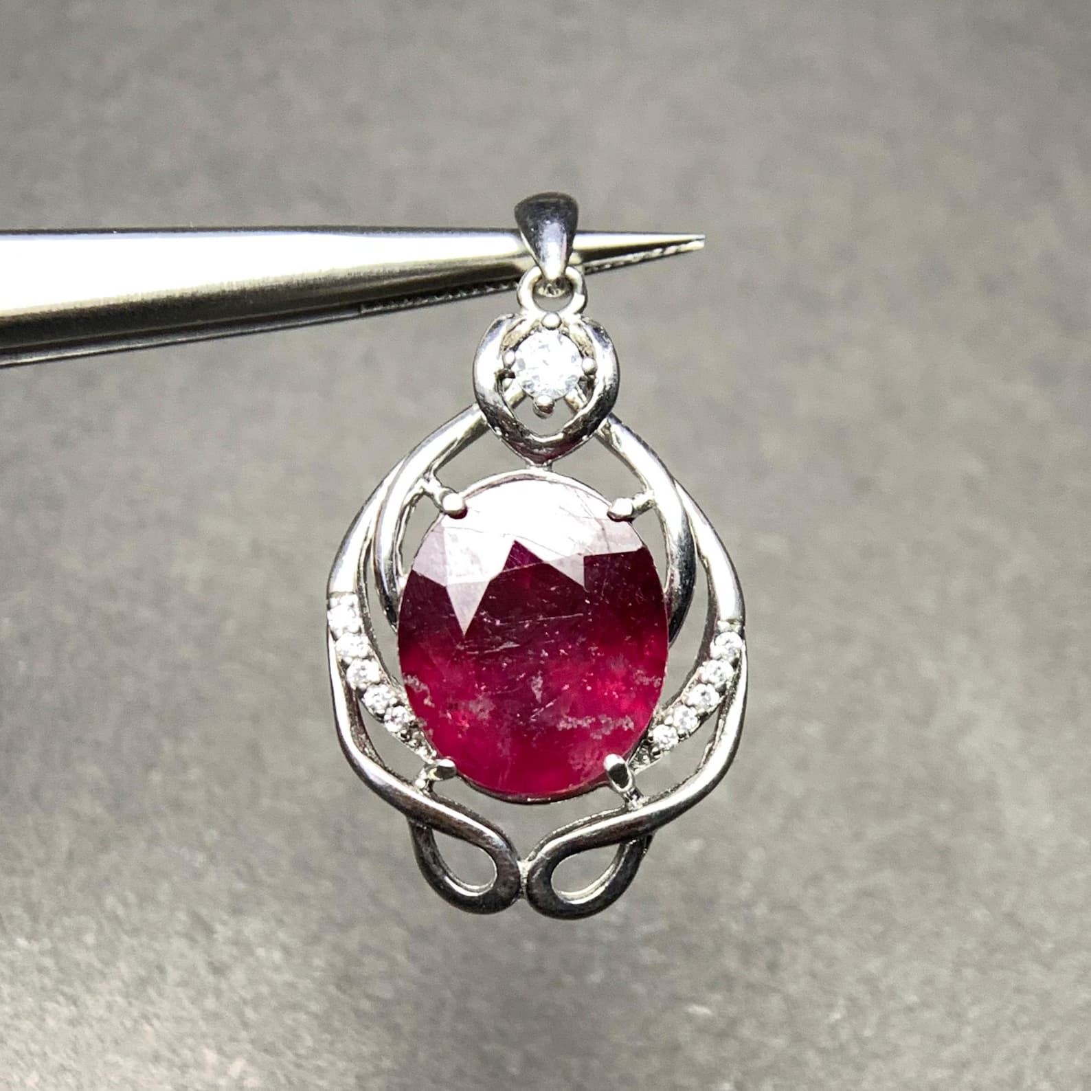 Statement Red Ruby Sterling Silver Pendant, natural red ruby from Pakistan