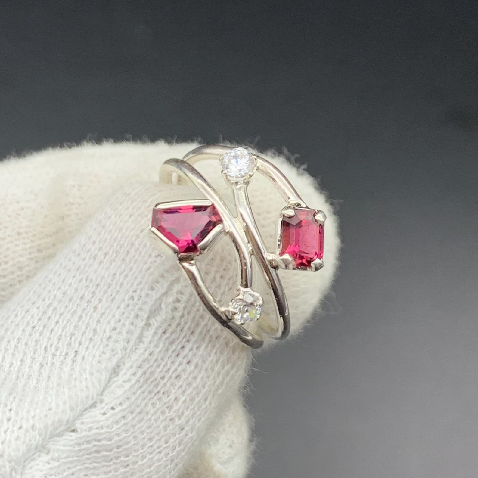 Open Band Pink Tourmaline Sterling Silver Ring, natural pink tourmaline from Pakistan