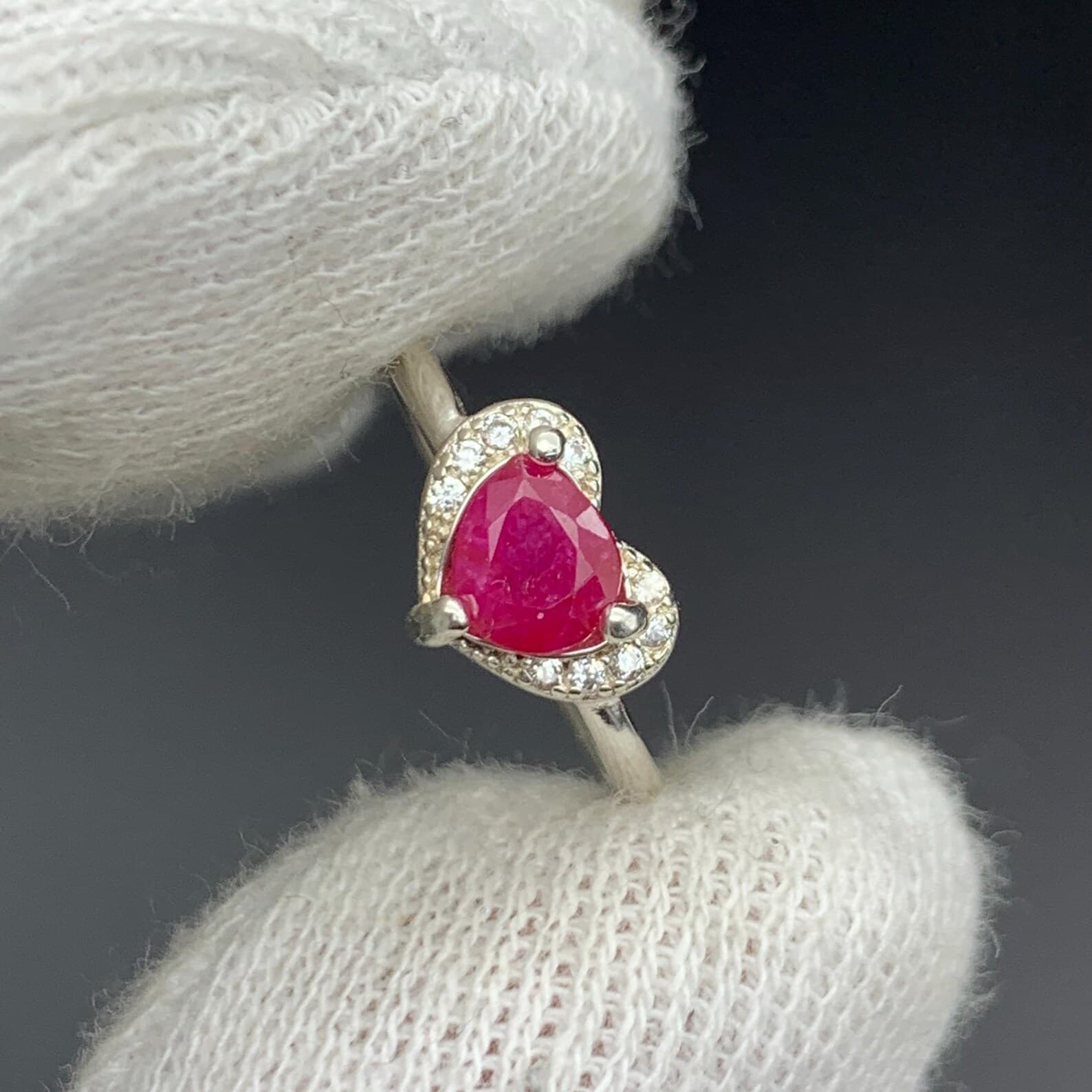 Halo Red Ruby Sterling Silver Ring, natural red ruby from Pakistan