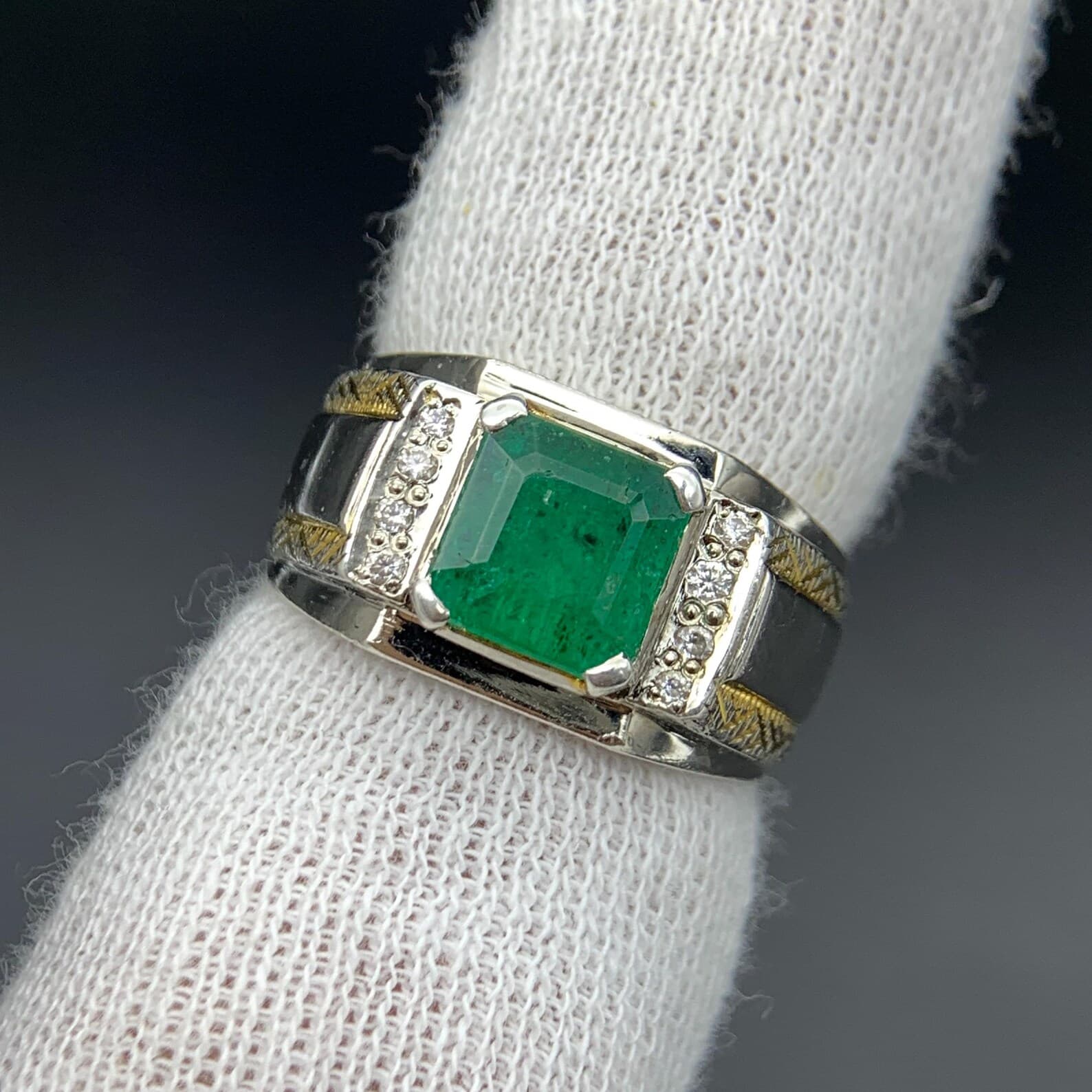 Men's Green Zambian Emerald Sterling Silver Ring, natural green emerald from Zambia